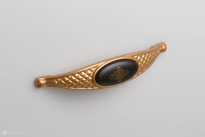 Grace  мебельная ручка-скоба 128 мм золото матовое и черная керамика с золотым рисунком Карильон