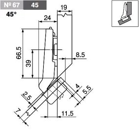 Комплект петли №67 CLIP top для угла +45гр , накладная, для стеклянных дверей